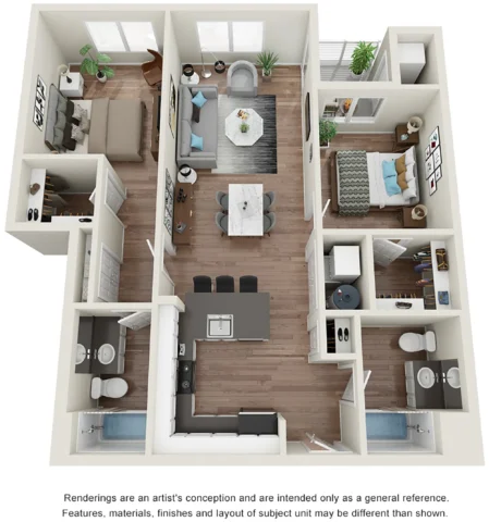 The Beacon B6 floor plan. Renderings are an artist's conception and are intended only as a general reference. Features, materials, finishes and layout of subject unit may be different than shown.
