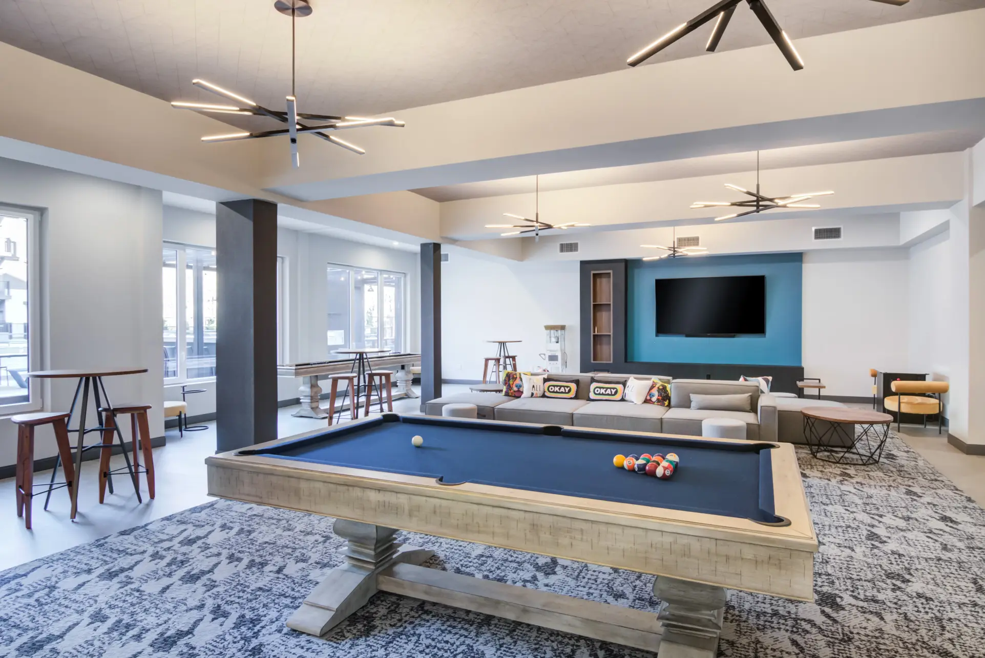 The Beacon clubhouse game room with billiards and shuffleboard - Norwalk, CT